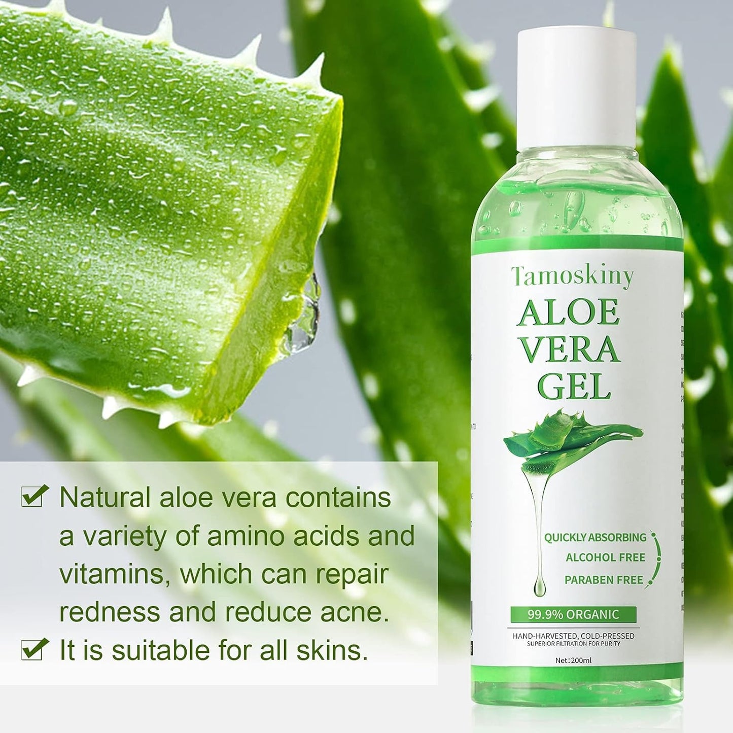 Organic Aloe Vera Gel – Sunburn Relief, Moisturizing, Fast Absorbing